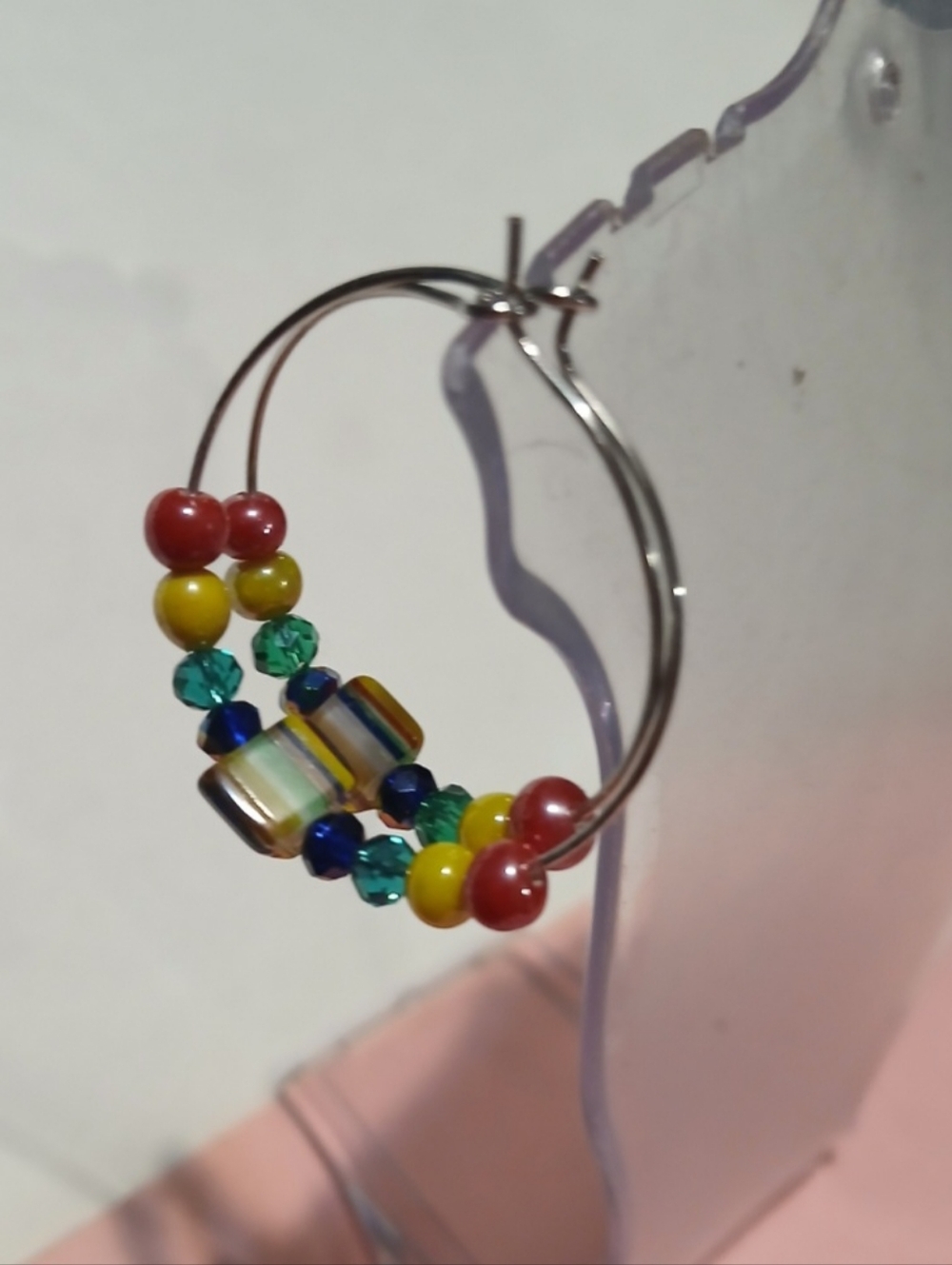 Colorful Hand Crafted  Beaded Hoop Earrings - Multicolor